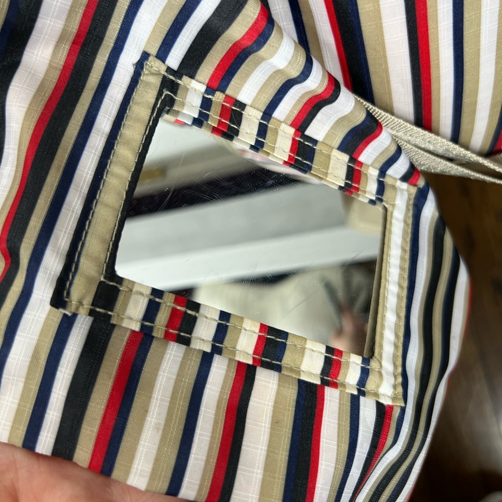American Tourister 2 Pc Striped Travel Bag/purse, Matching Makeup Purse Name Tag - Picture 5 of 11